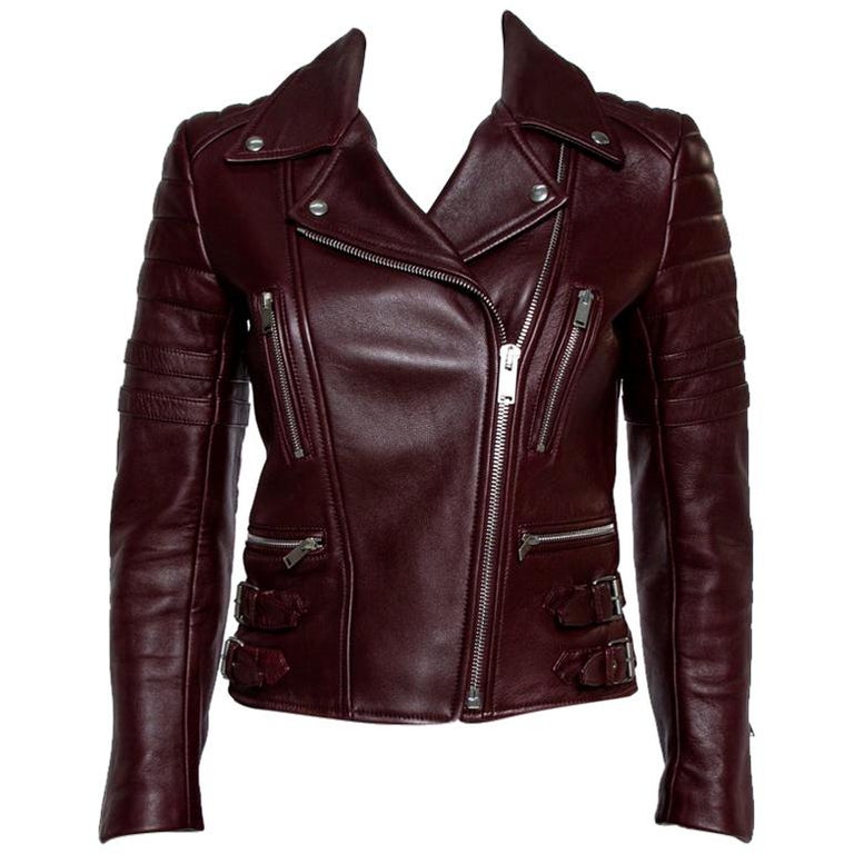 Women’s Burgundy Moto Jacket – Genuine Leather & Trendy Design