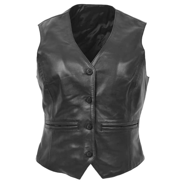 Womens Leather Classic Buttoned Waistcoat Rita Black