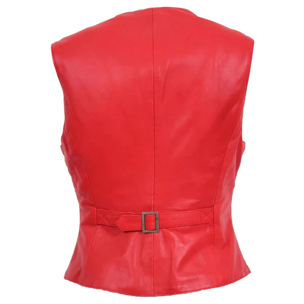 Rita Red Leather Waistcoat for Women – Premium Quality Buttoned Vest