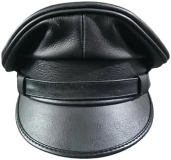 Genuine Full Leather Black Army Muir Biker Peaked Police Gay Bluf Cap Hat