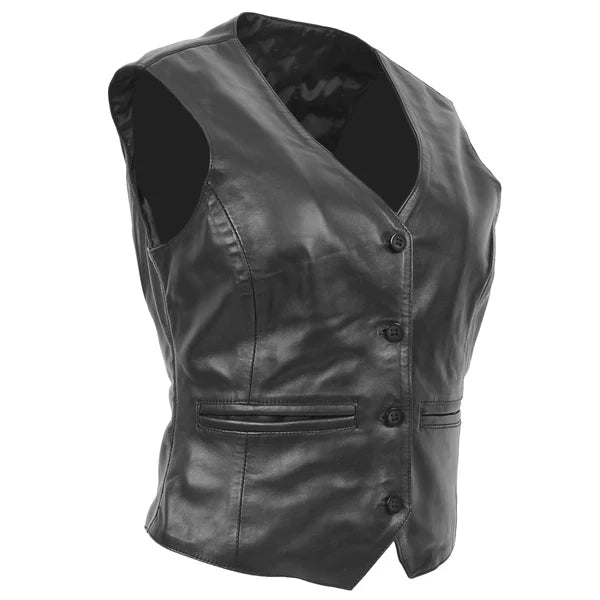 Womens Leather Classic Buttoned Waistcoat Rita Black