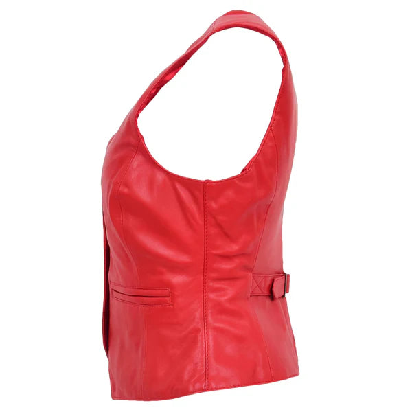 Rita Red Leather Waistcoat for Women – Premium Quality Buttoned Vest