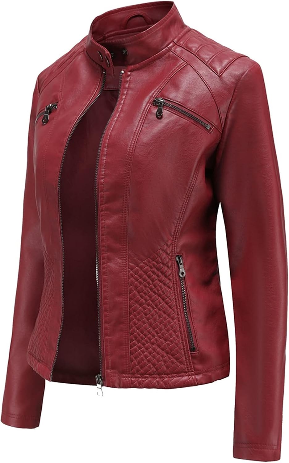 Women's Faux Leather Moto Biker Jacket – Stylish Zipper Design, Perfect for Casual Wear