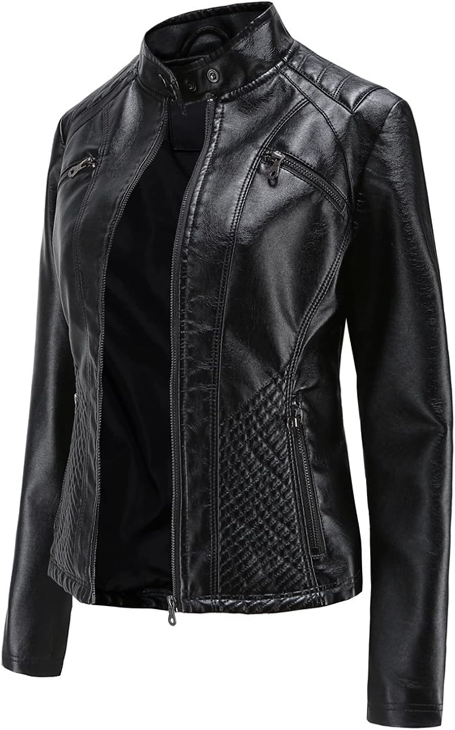 Women's Faux Leather Moto Biker Jacket – Stylish Zipper Design, Perfect for Casual Wear