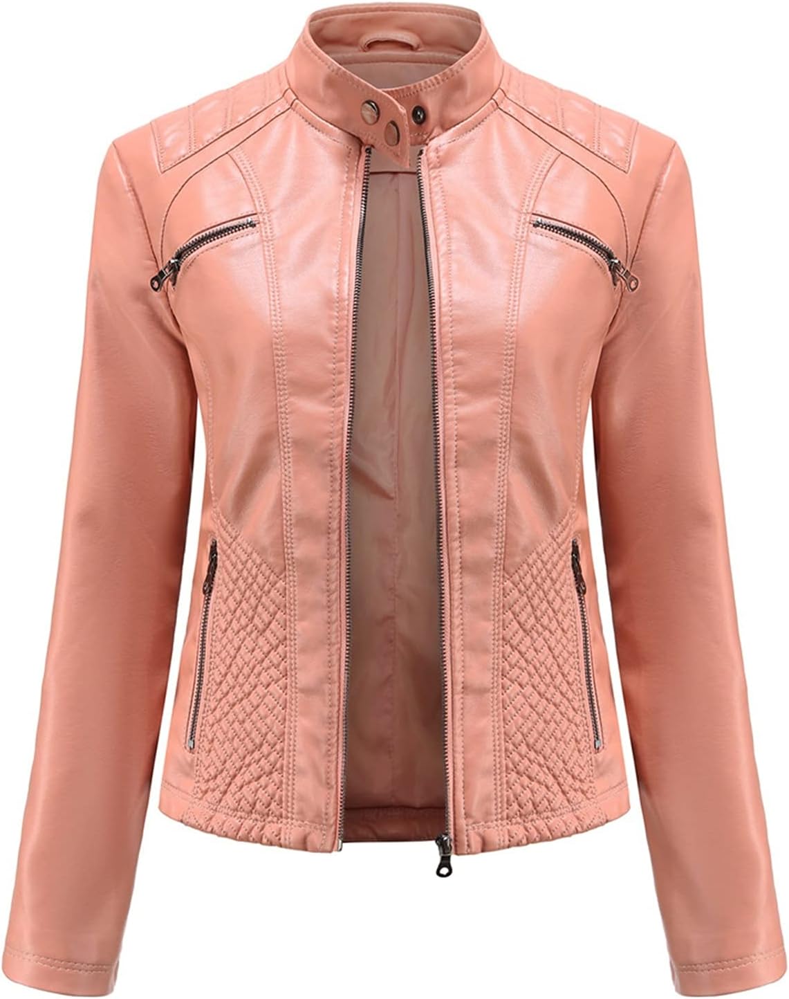 Women's Faux Leather Moto Biker Jacket – Stylish Zipper Design, Perfect for Casual Wear