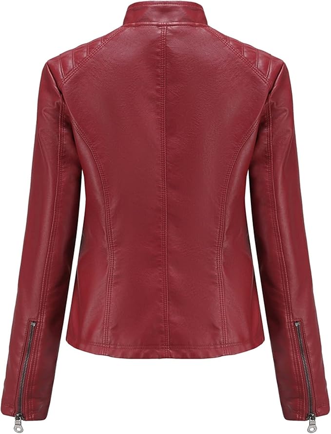 Women's Faux Leather Moto Biker Jacket – Stylish Zipper Design, Perfect for Casual Wear