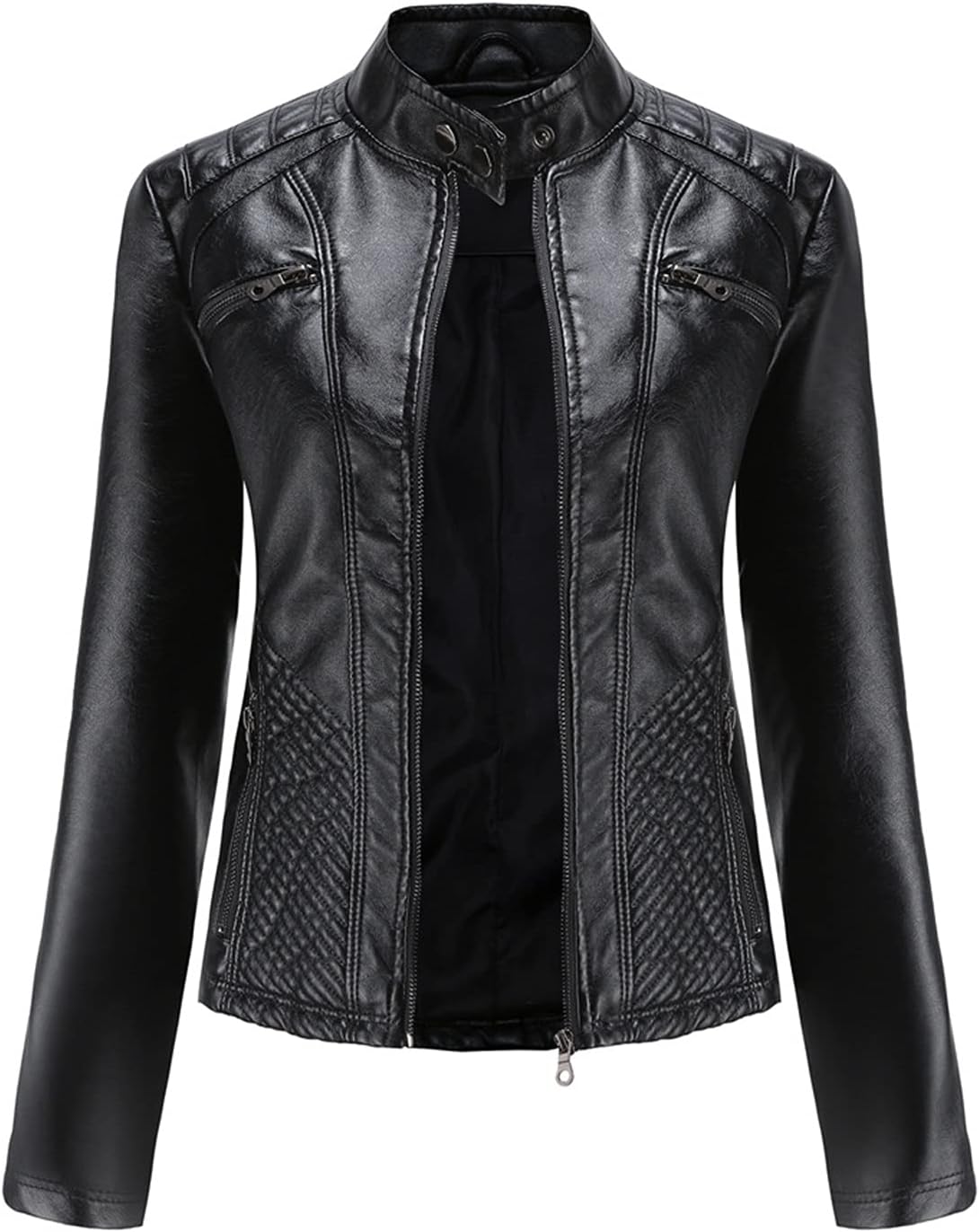 Women's Faux Leather Moto Biker Jacket – Stylish Zipper Design, Perfect for Casual Wear