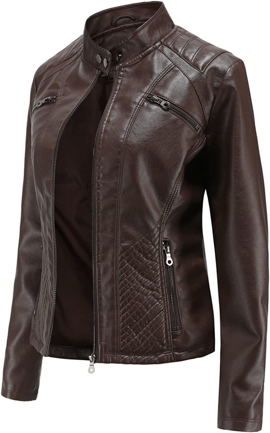 Women's Faux Leather Moto Biker Jacket – Stylish Zipper Design, Perfect for Casual Wear