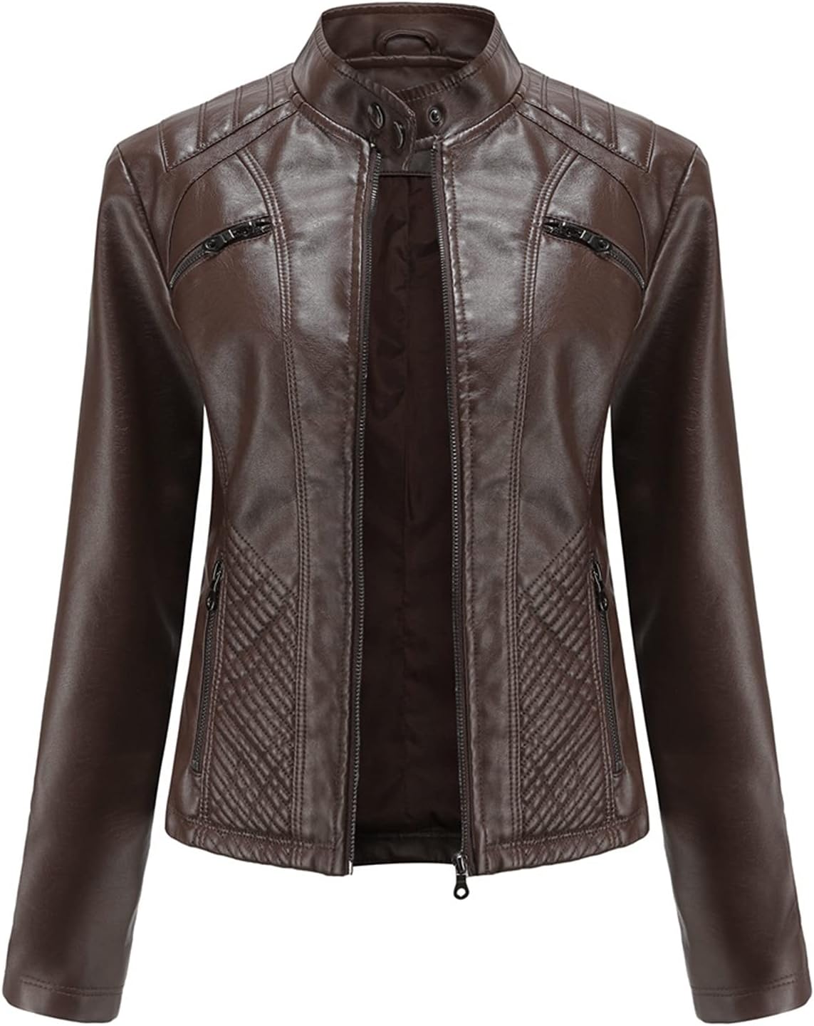 Women's Faux Leather Moto Biker Jacket – Stylish Zipper Design, Perfect for Casual Wear