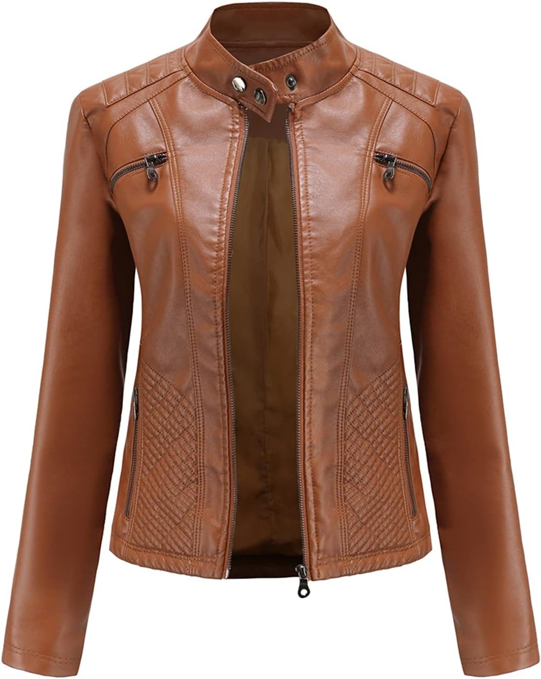 Women's Faux Leather Moto Biker Jacket – Stylish Zipper Design, Perfect for Casual Wear