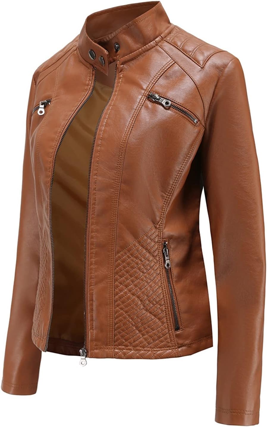 Women's Faux Leather Moto Biker Jacket – Stylish Zipper Design, Perfect for Casual Wear