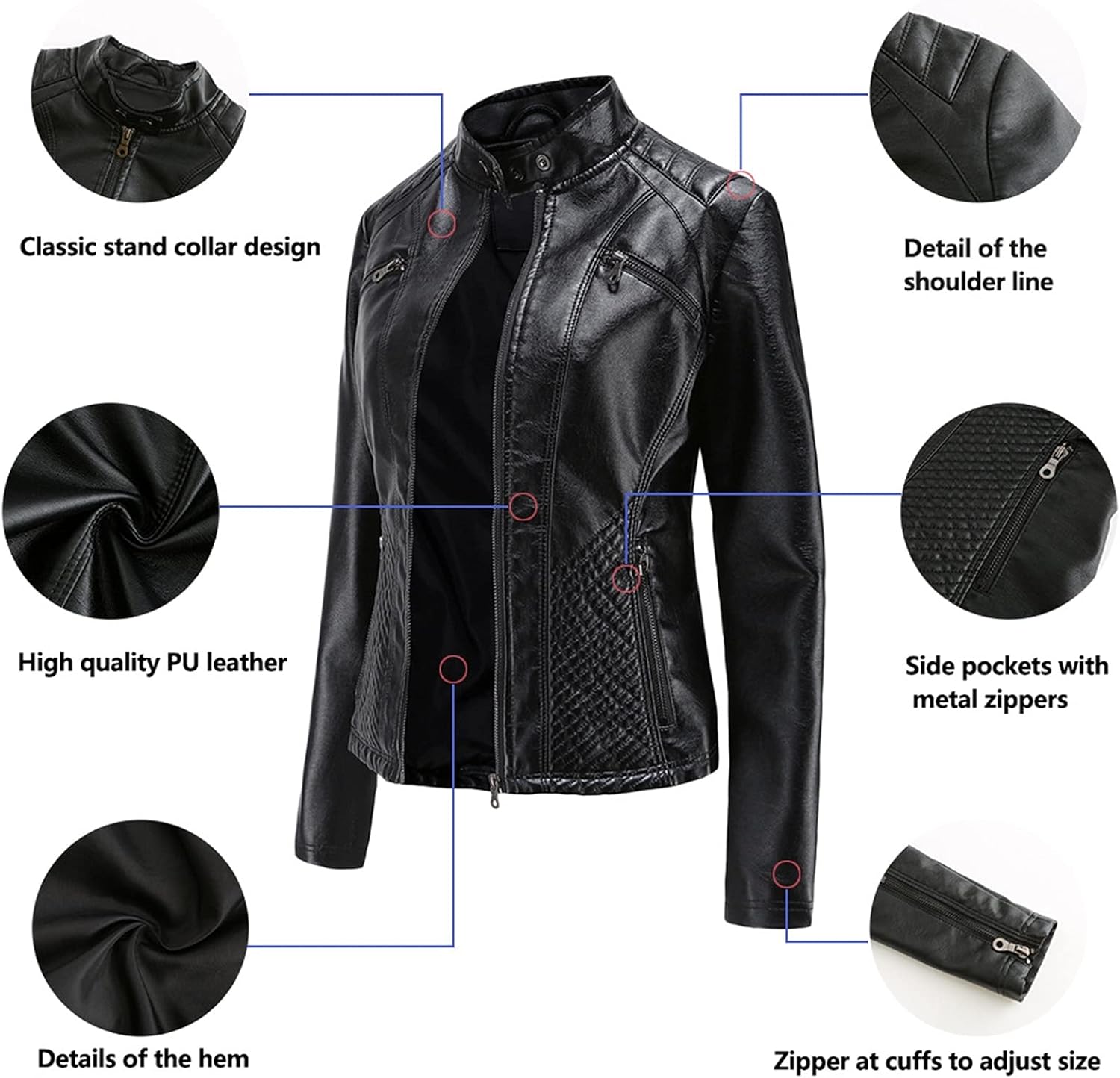 Women's Faux Leather Moto Biker Jacket – Stylish Zipper Design, Perfect for Casual Wear