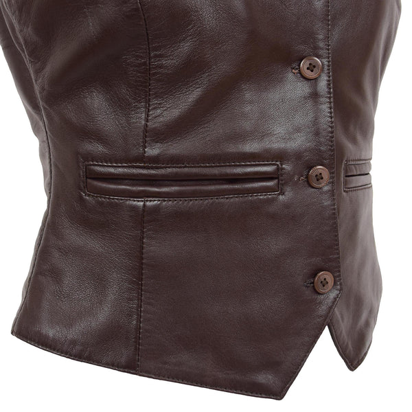 Womens Leather Classic Buttoned Waistcoat Rita Brown