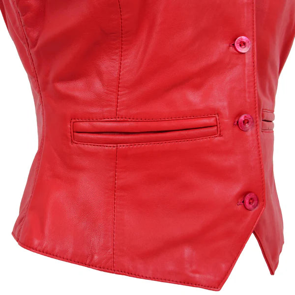 Rita Red Leather Waistcoat for Women – Premium Quality Buttoned Vest