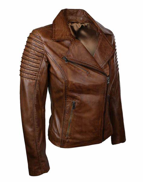 Brown Leather Motorcycle Jacket – Women’s Slim Fit Classic Look