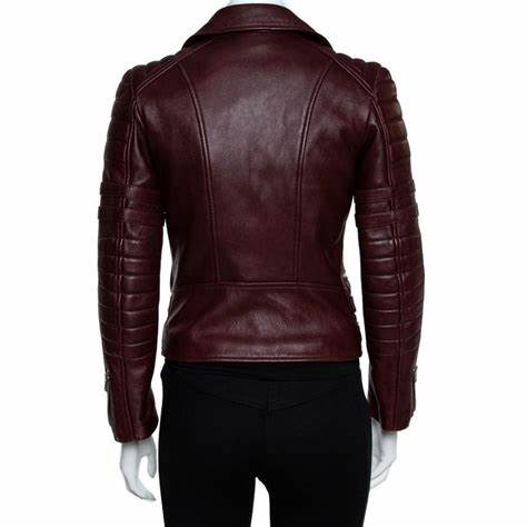 Women’s Burgundy Moto Jacket – Genuine Leather & Trendy Design