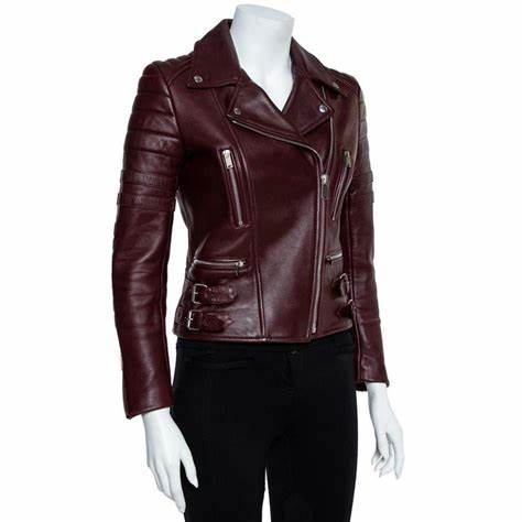 Women’s Burgundy Moto Jacket – Genuine Leather & Trendy Design