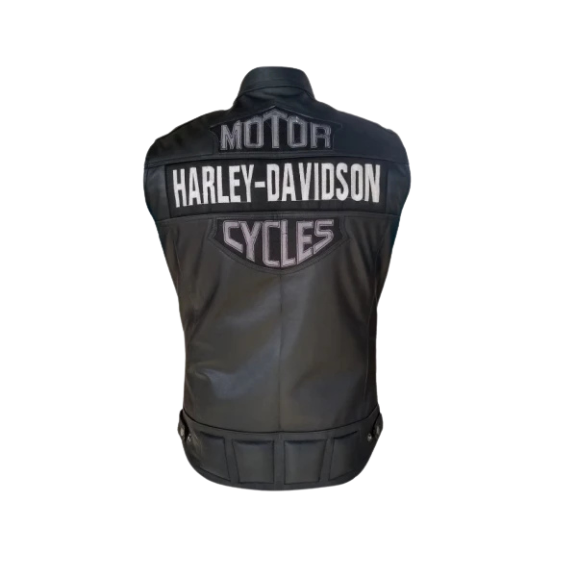 Men's Black Biker Real Leather Jacket with Harley Davidson Patches