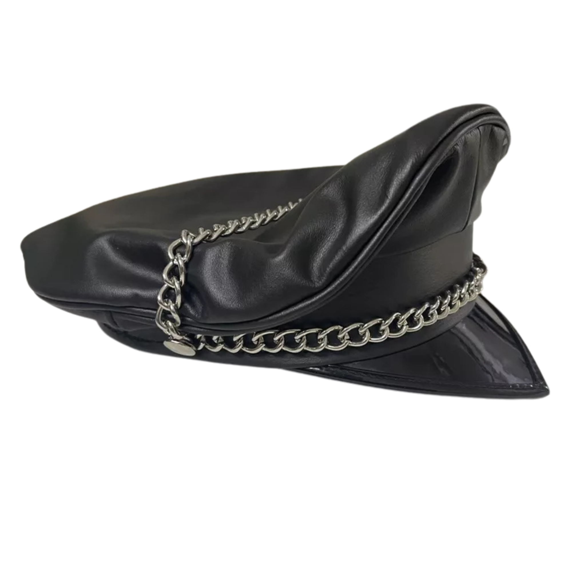 Leather Biker Cap - Finest Soft Real Leather Muir Peaked Cap with Chain