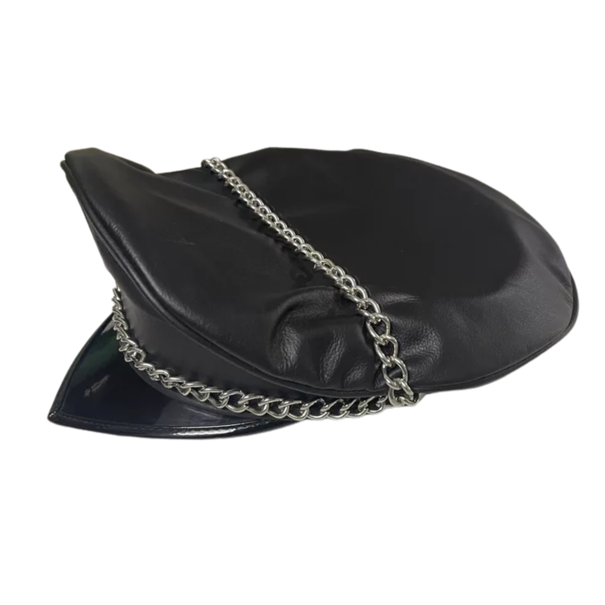 Leather Biker Cap - Finest Soft Real Leather Muir Peaked Cap with Chain