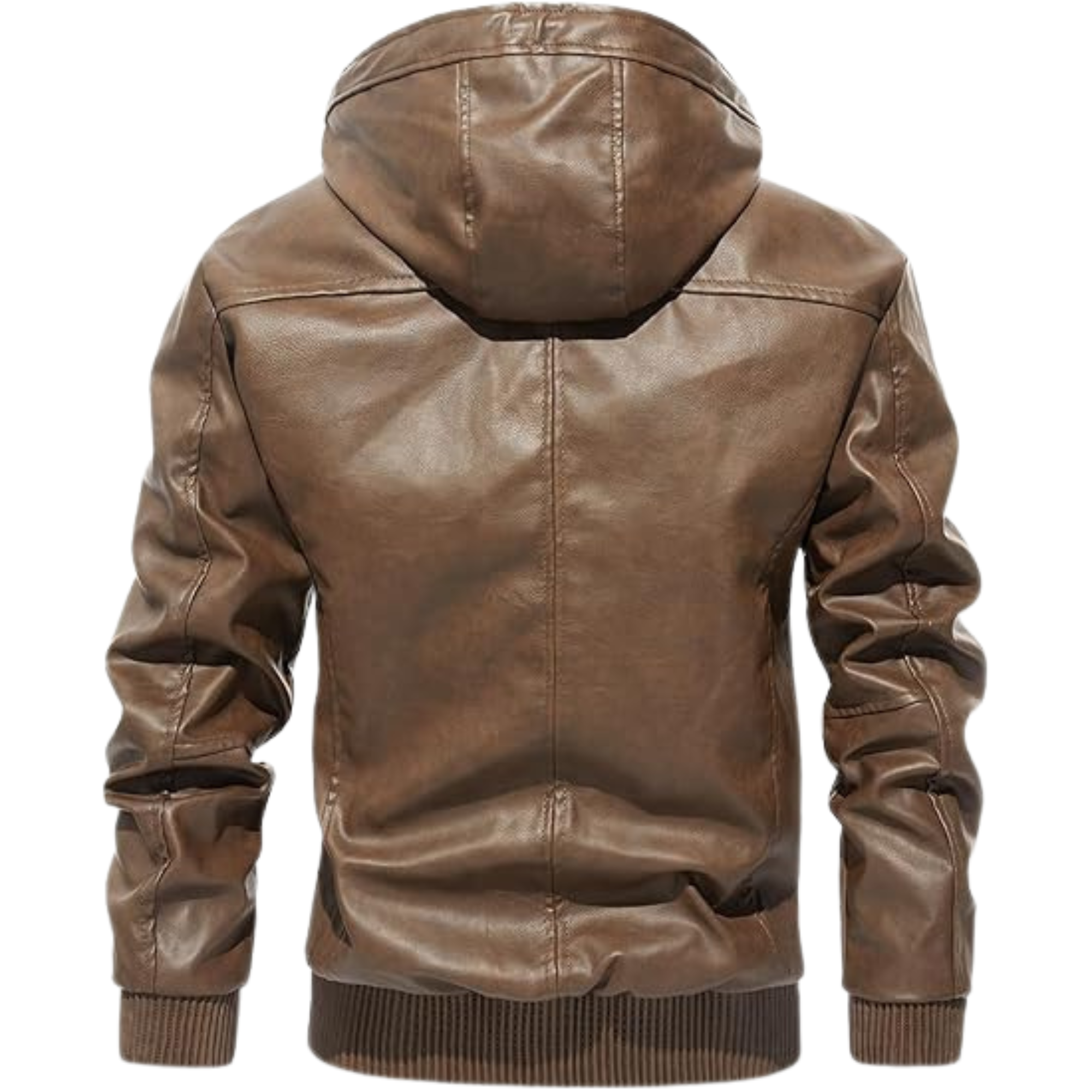 HOOD CREW Men's Faux Leather Bomber Jacket - Stylish Hooded Motorcycle Coat