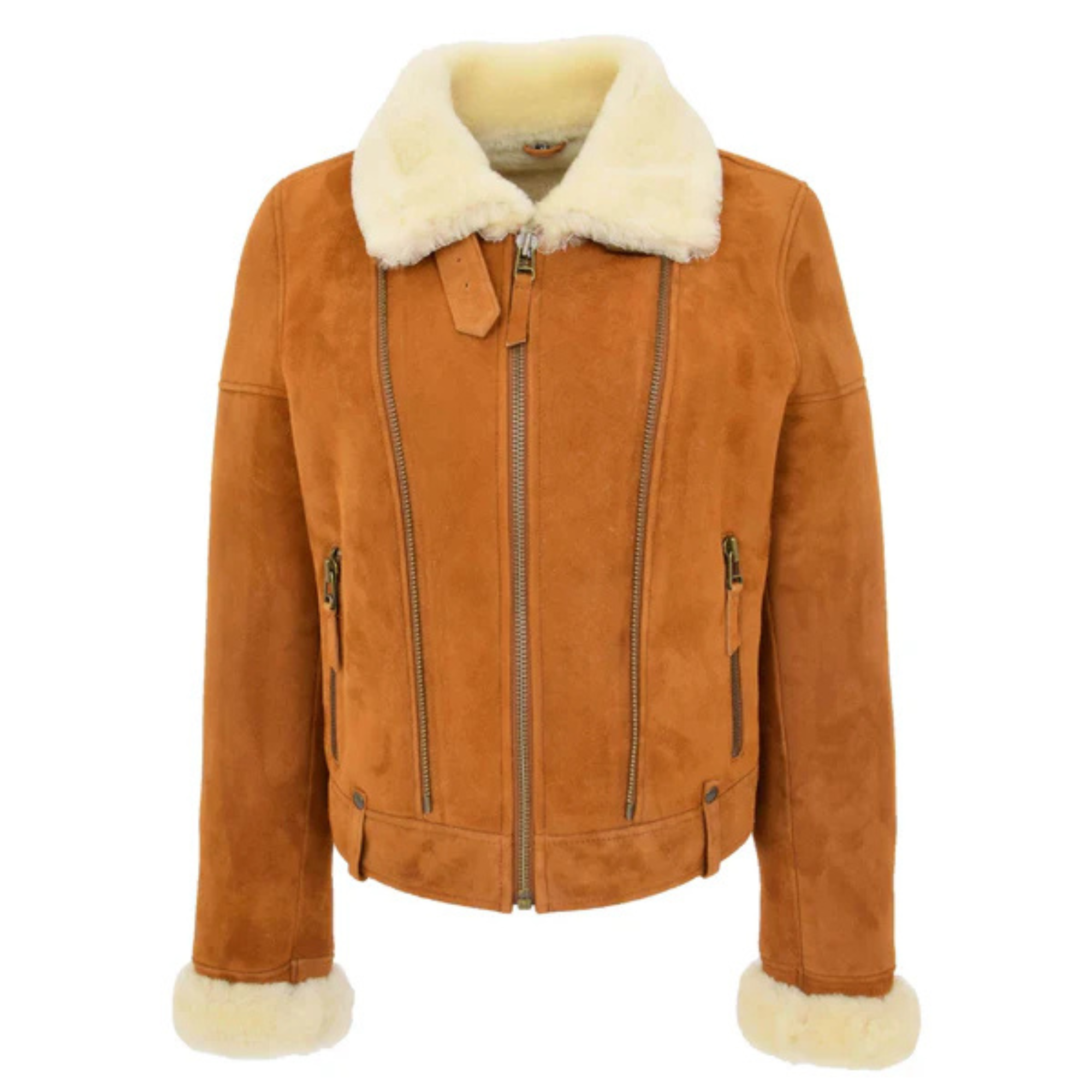 Womens Sheepskin Aviator Pilot Jacket Nora Tan White