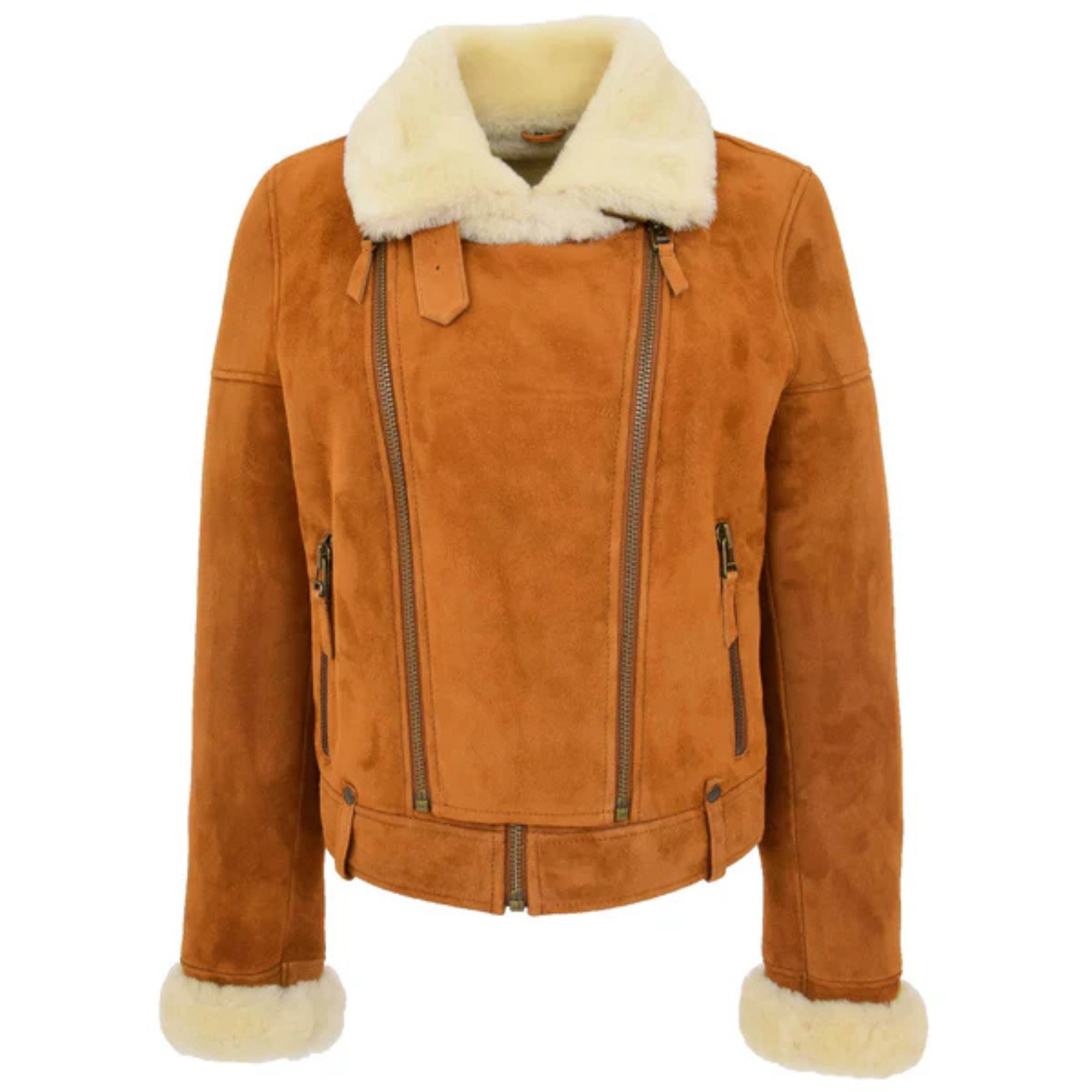 Womens Sheepskin Aviator Pilot Jacket Nora Tan White