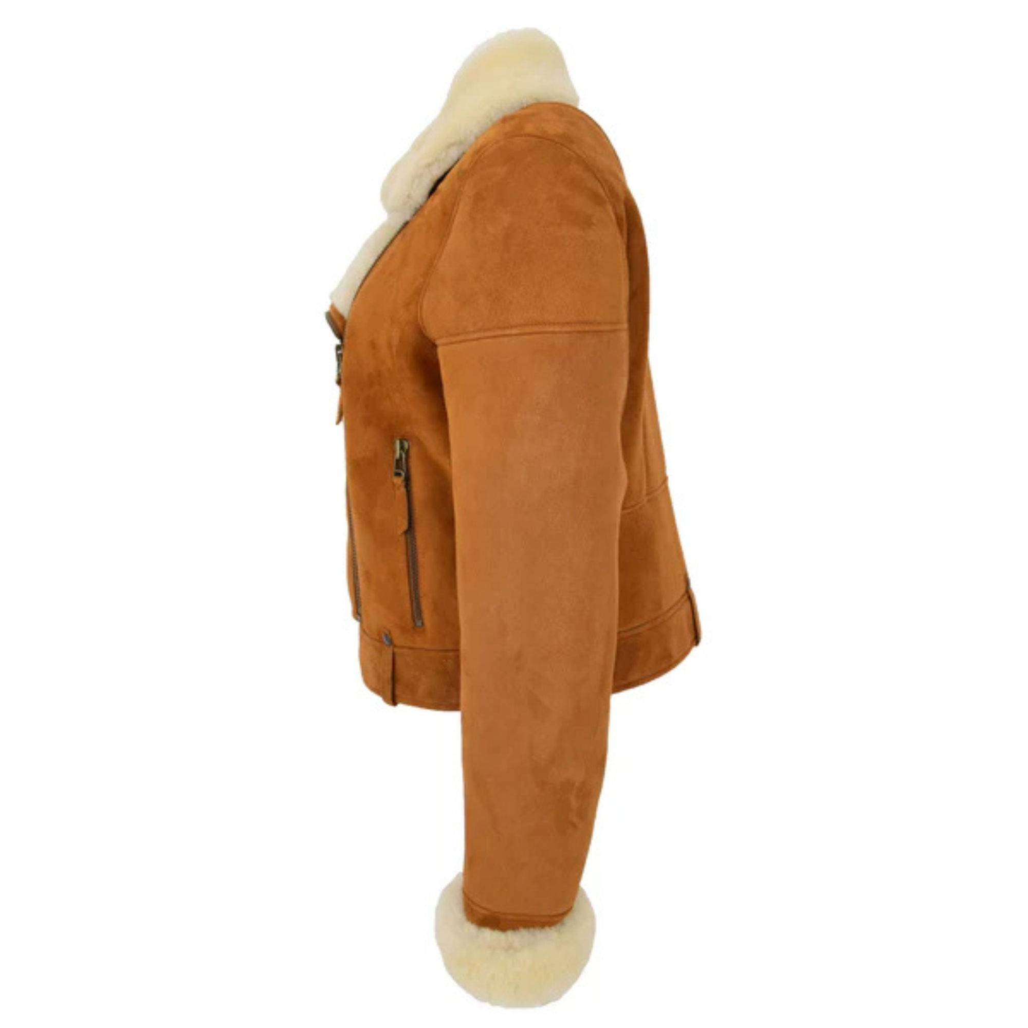 Womens Sheepskin Aviator Pilot Jacket Nora Tan White