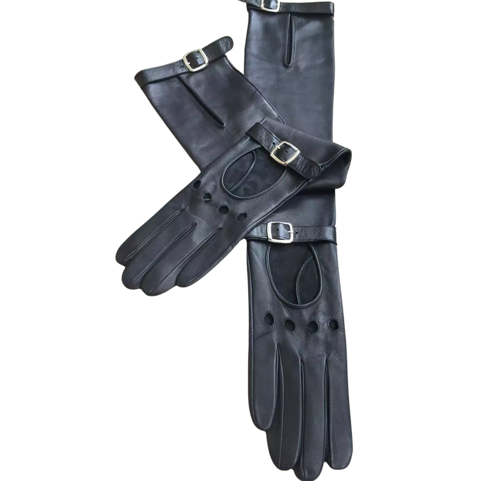 Handmade Women's Italian Napa Leather Lambskin Black Evening Unlined Gloves