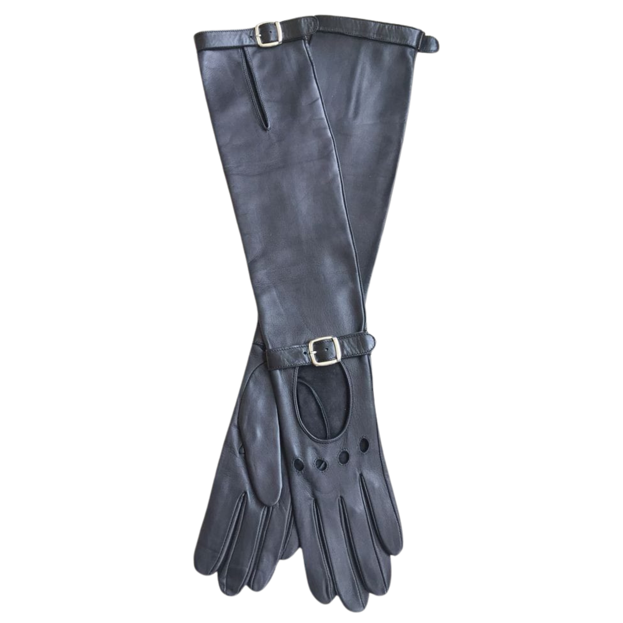 Handmade Women's Italian Napa Leather Lambskin Black Evening Unlined Gloves