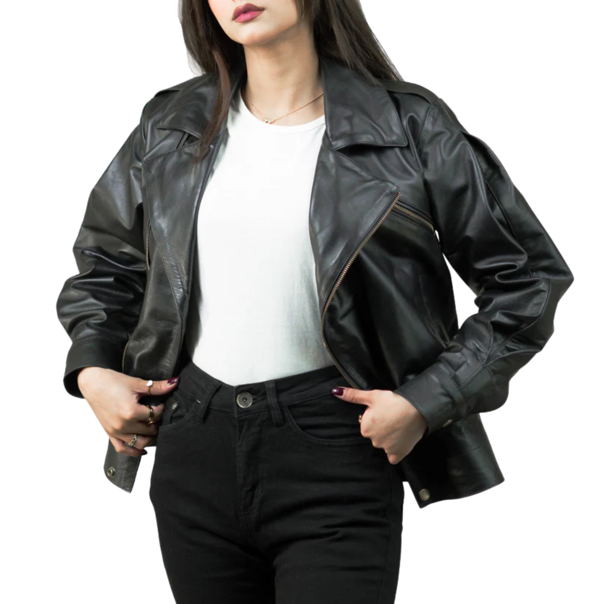 "Women’s Black Leather Motorcycle Jacket – Premium Quality & Stylish"