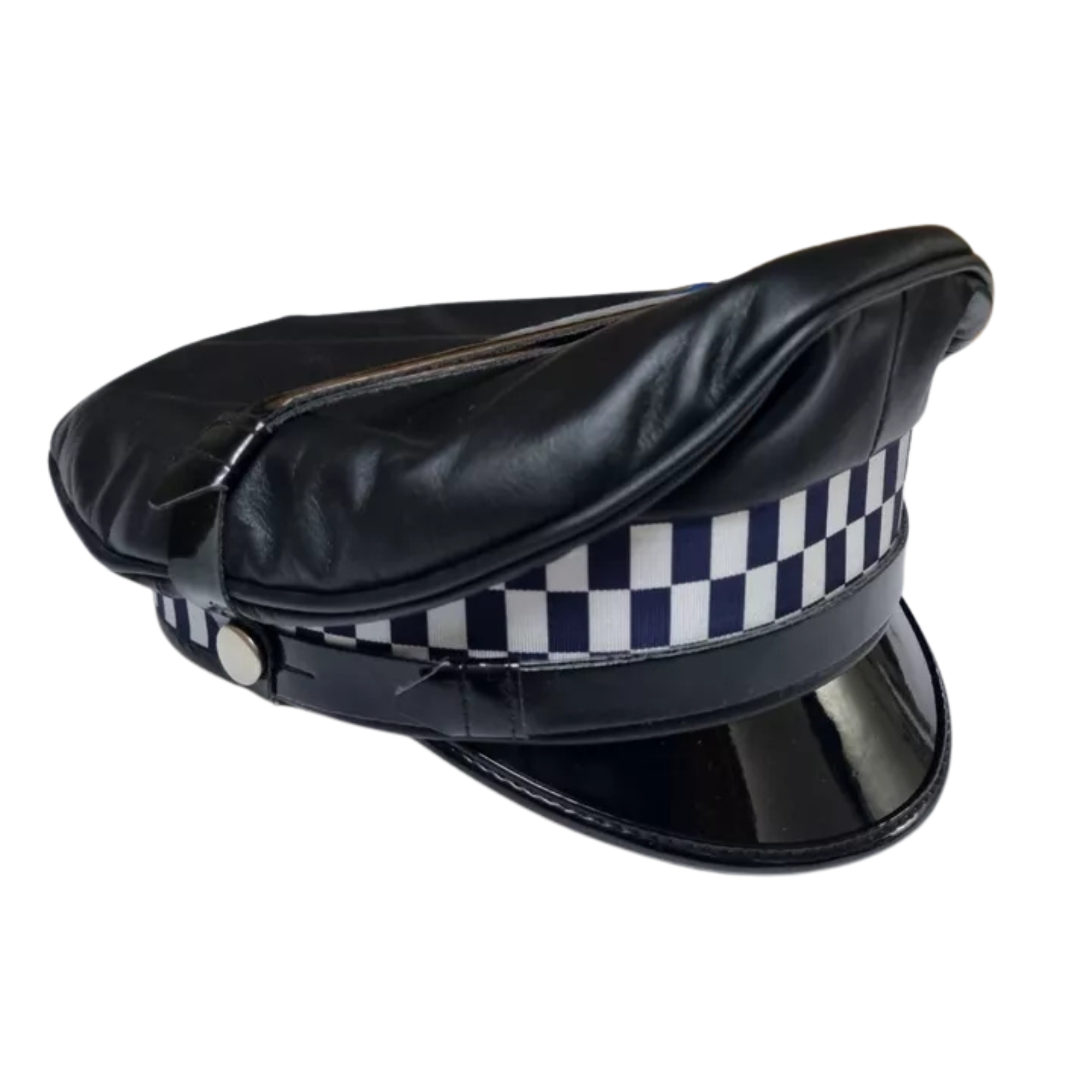 Genuine Full Leather Black Army Muir Biker Peaked Police Gay Bluf Cap Hat