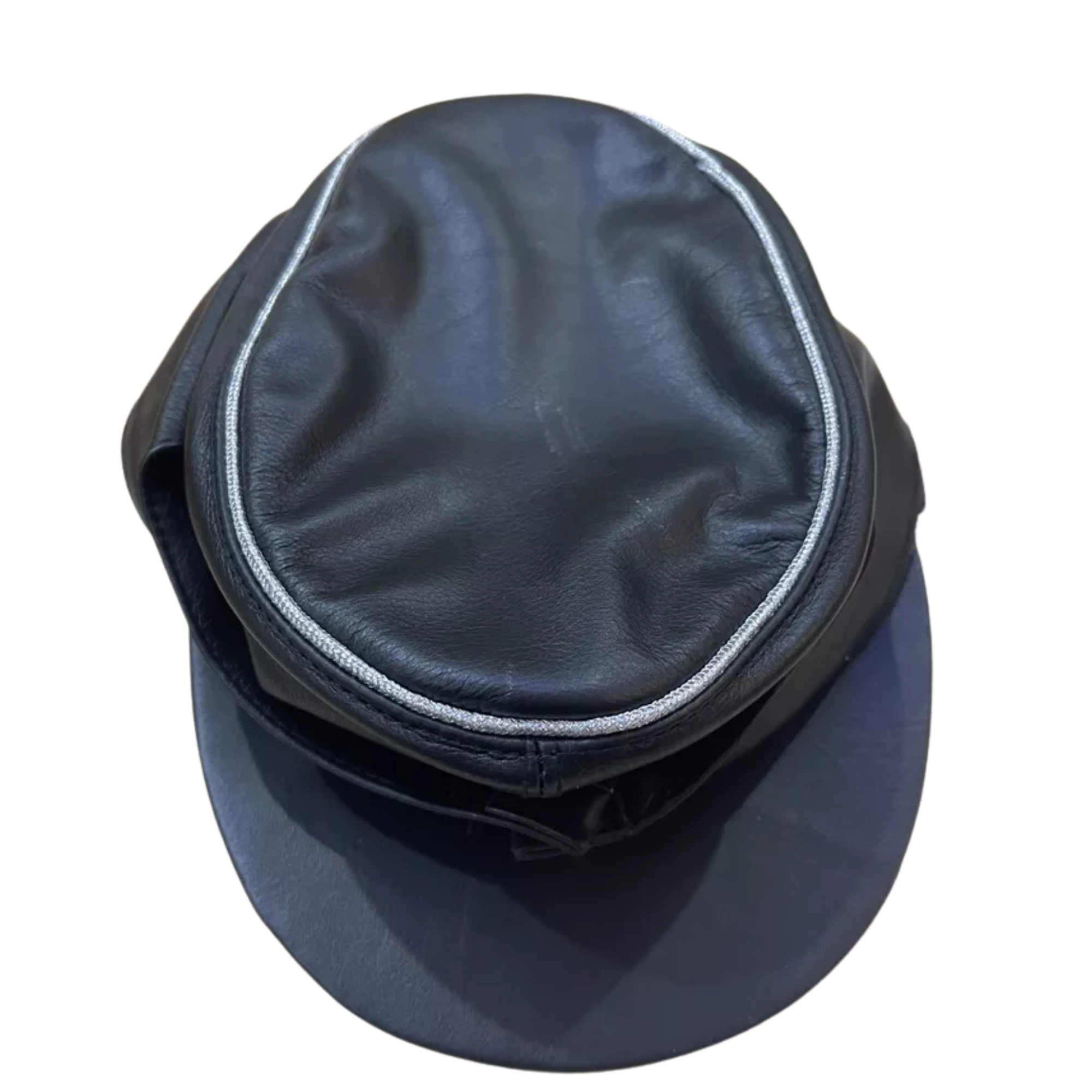 US Genuine Full Leather Black Army Muir Biker Peaked Police Cap Hat