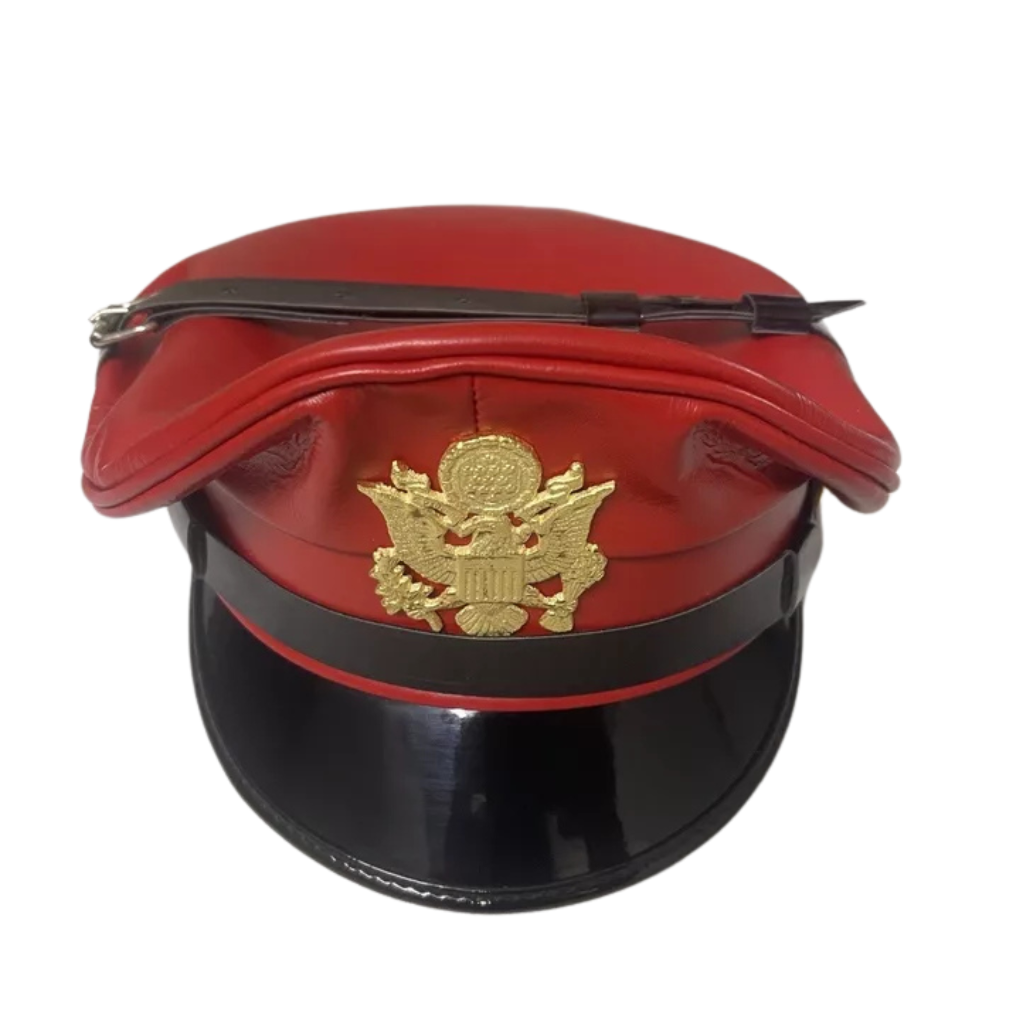 Genuine Real Leather Red Army Muir Biker Peaked Police Cap Hat