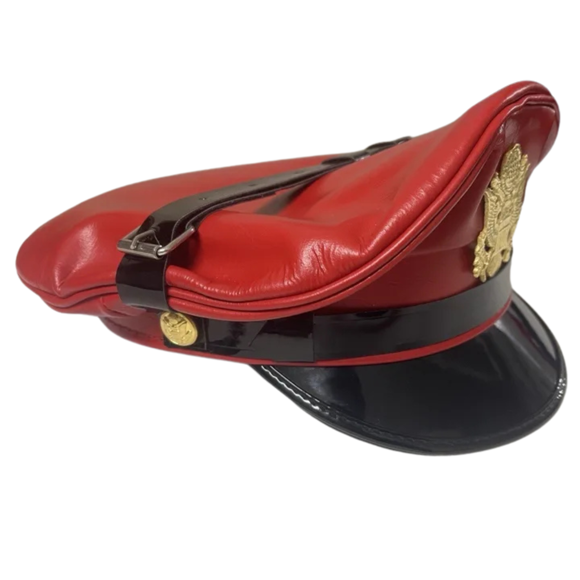 Genuine Real Leather Red Army Muir Biker Peaked Police Cap Hat