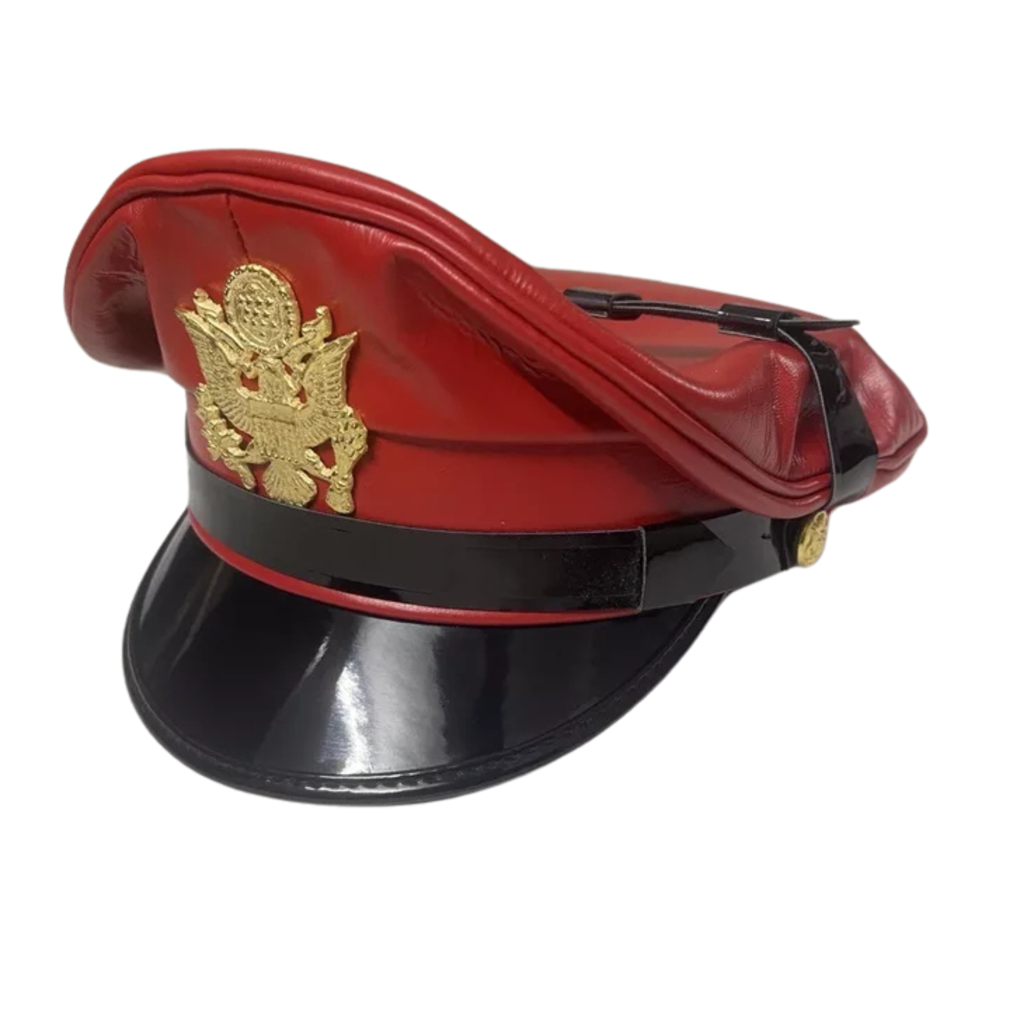 Genuine Real Leather Red Army Muir Biker Peaked Police Cap Hat