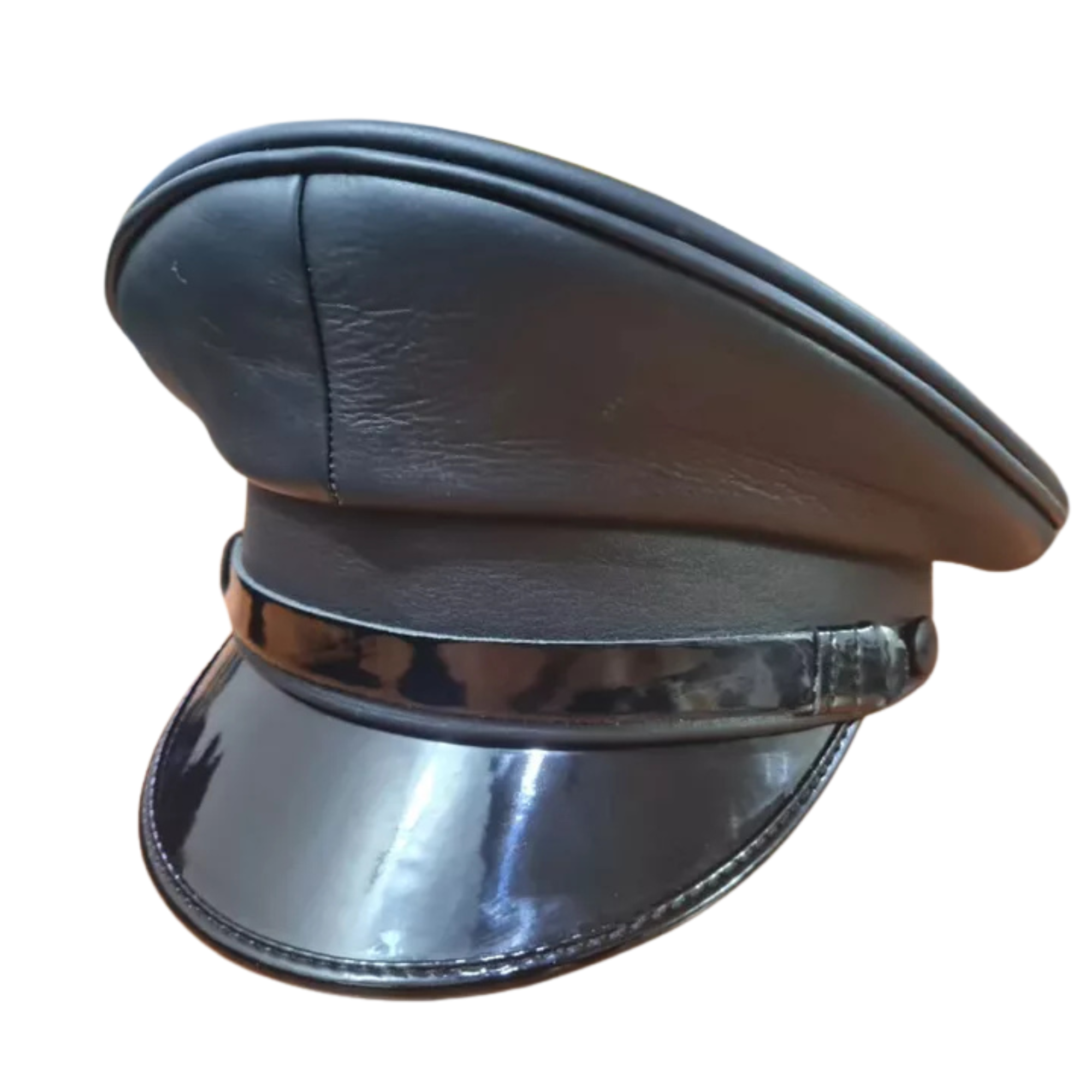 Mens Outdoor Hat Army Muir Biker Peaked Police Gay Military Caps Faux Leather