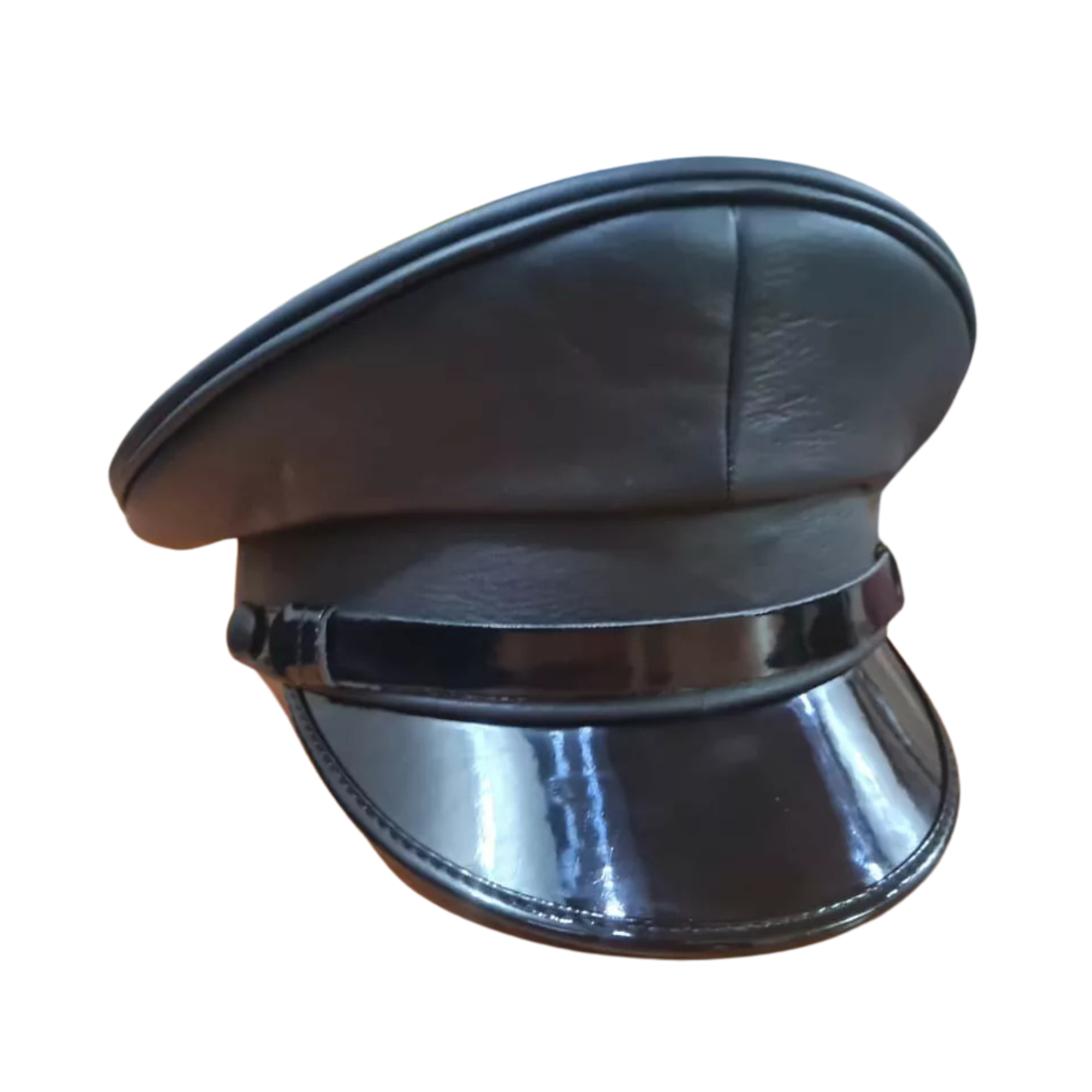 Mens Outdoor Hat Army Muir Biker Peaked Police Gay Military Caps Faux Leather