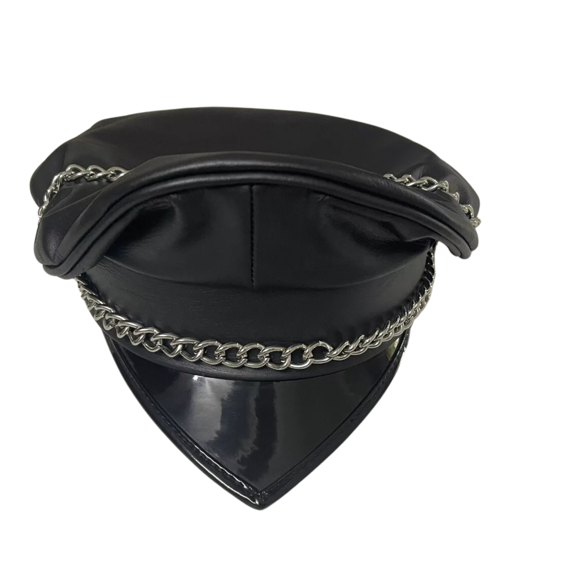 Leather Biker Cap - Finest Soft Real Leather Muir Peaked Cap with Chain