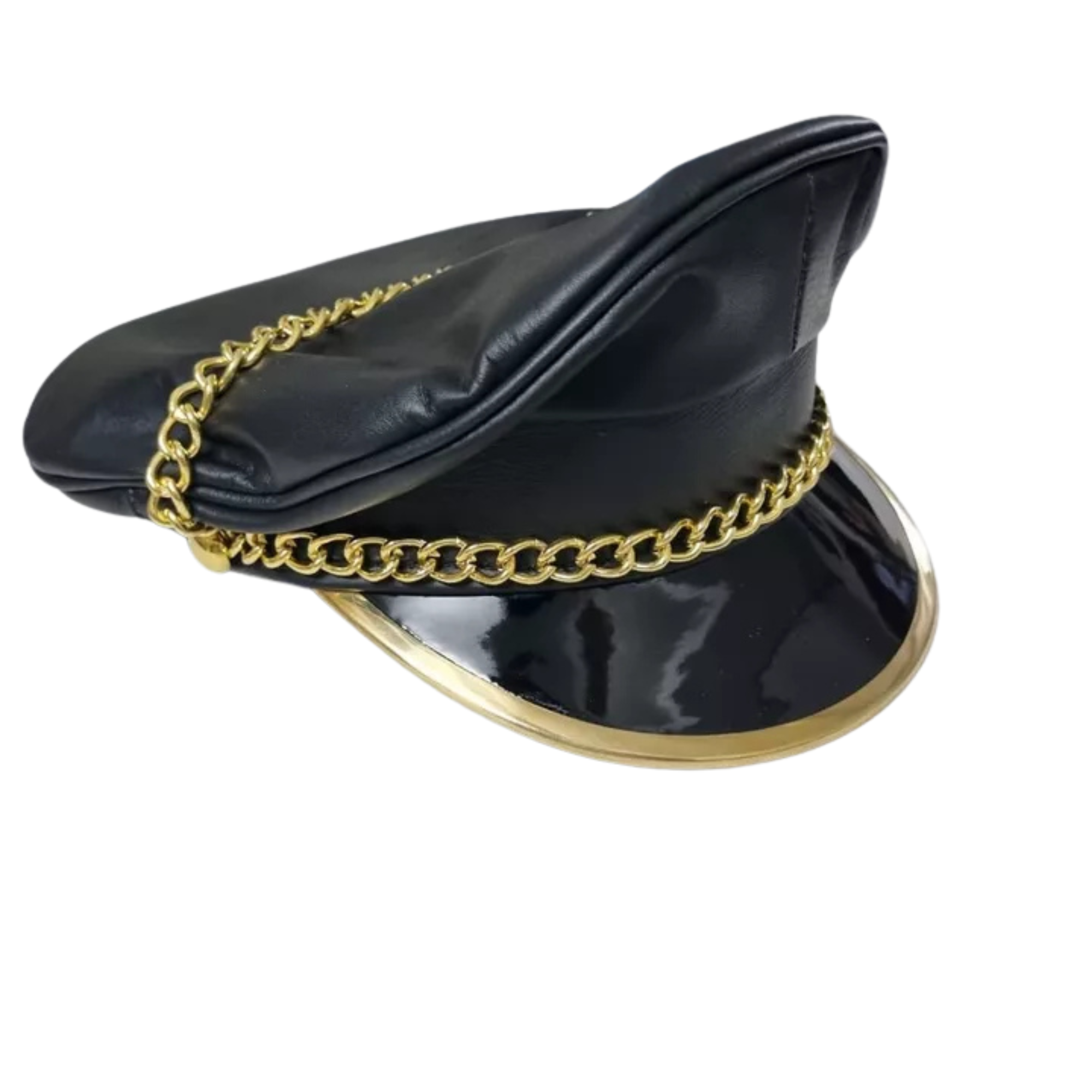 Leather Biker Cap - Finest Soft Real Leather Muir Peaked Cap with Chain