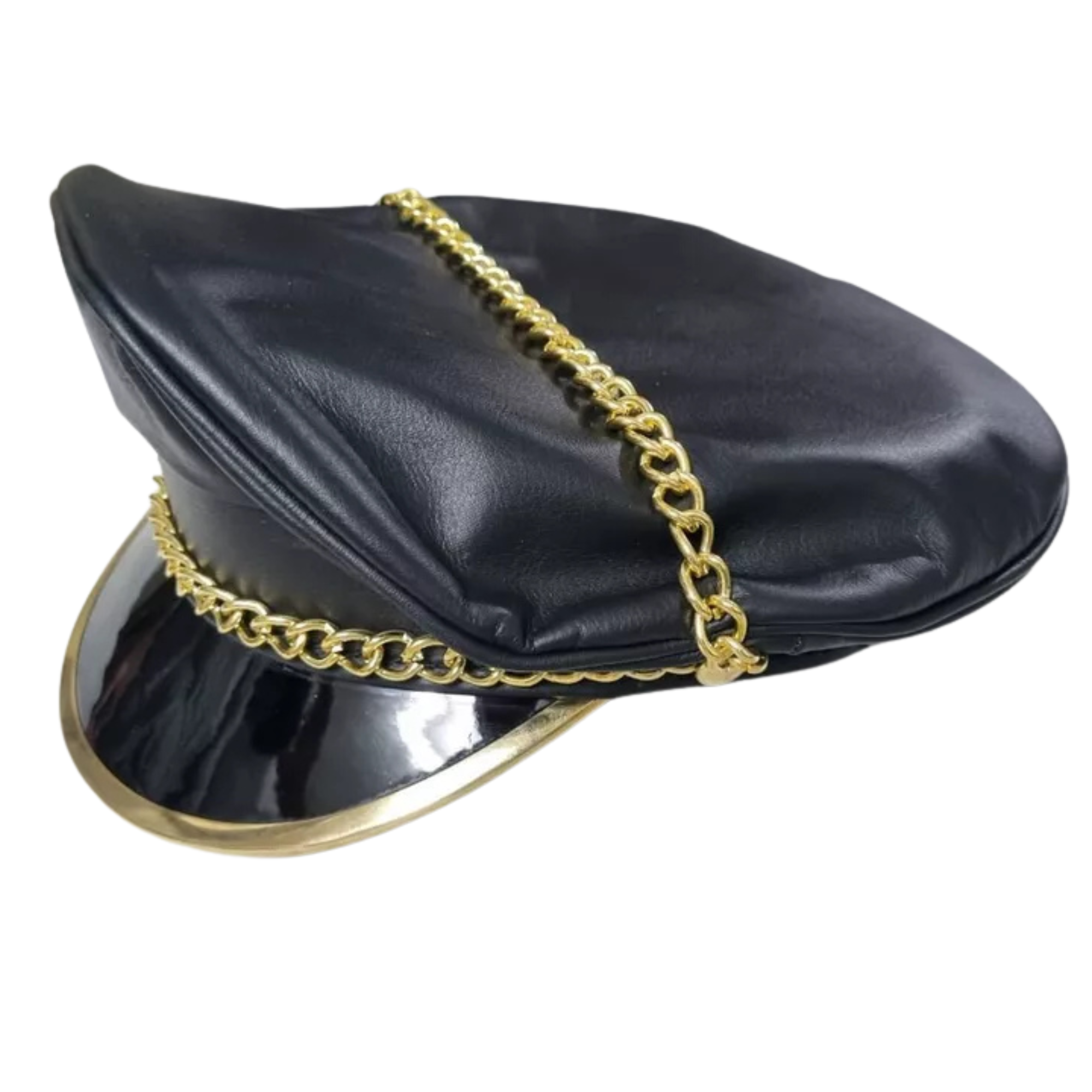 Leather Biker Cap - Finest Soft Real Leather Muir Peaked Cap with Chain