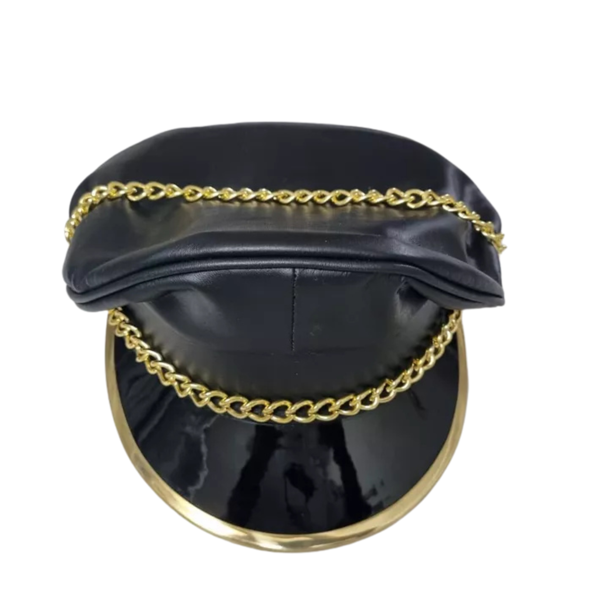 Leather Biker Cap - Finest Soft Real Leather Muir Peaked Cap with Chain