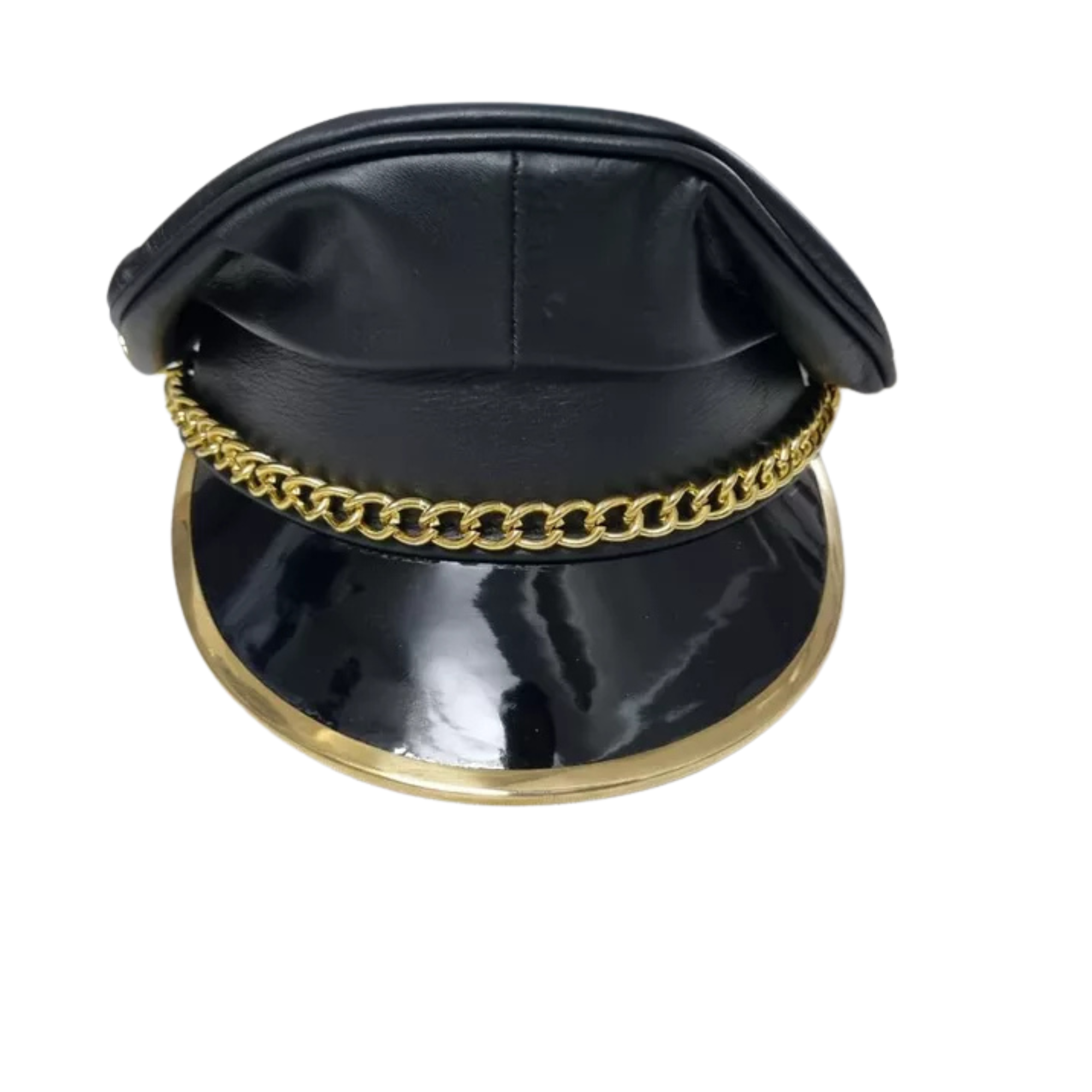 Leather Biker Cap - Finest Soft Real Leather Muir Peaked Cap with Chain