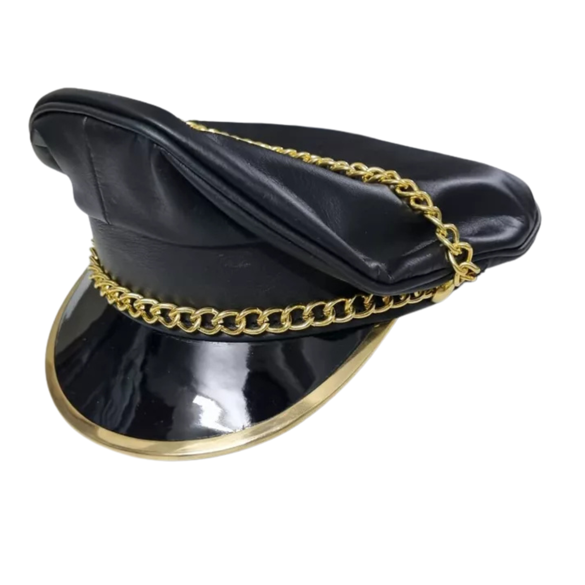 Leather Biker Cap - Finest Soft Real Leather Muir Peaked Cap with Chain