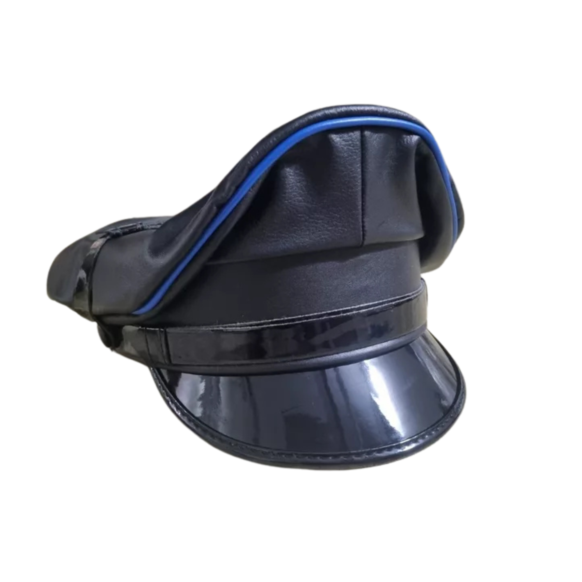 Real Cowhide Leather Muir Biker Cap with Blue Trim