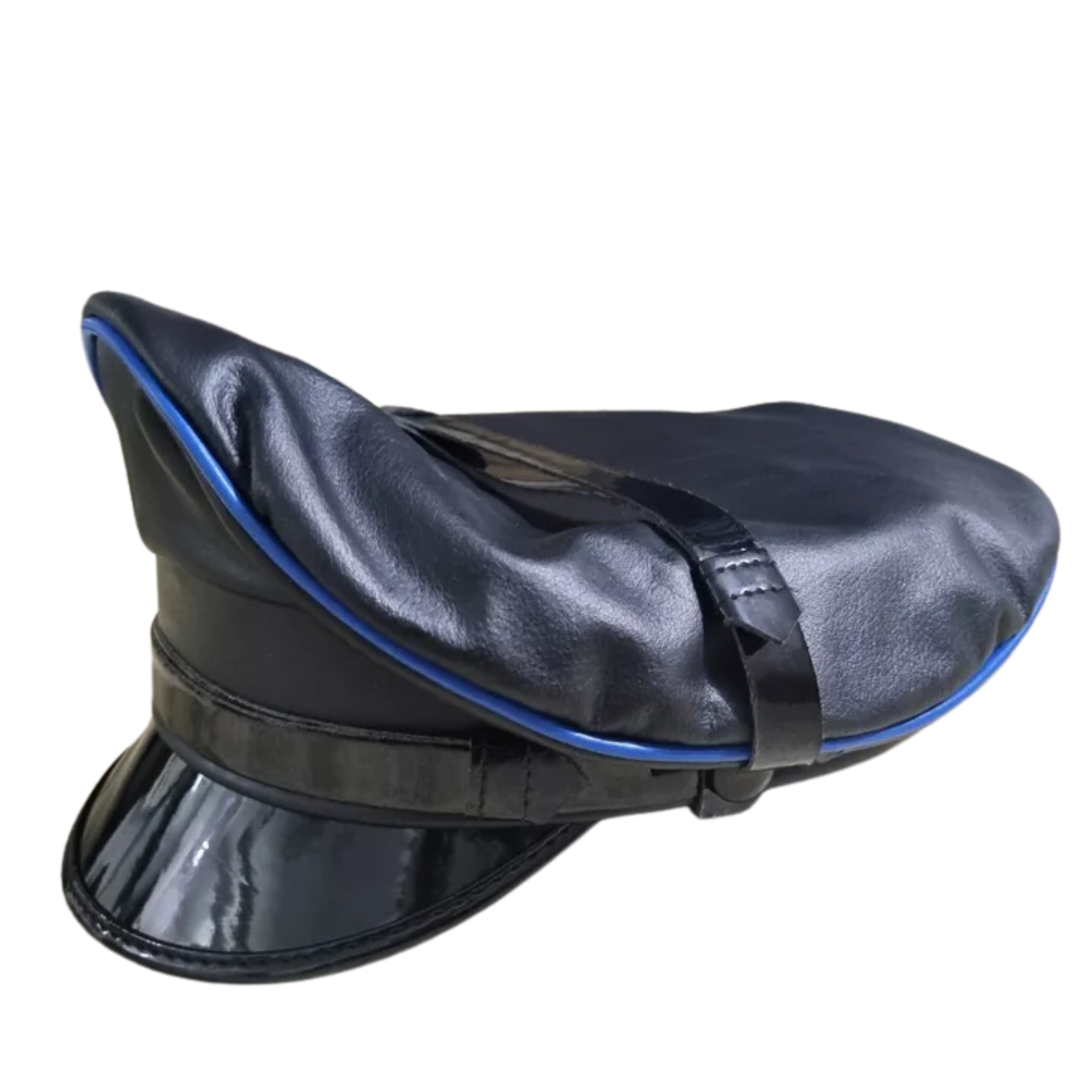 Real Cowhide Leather Muir Biker Cap with Blue Trim