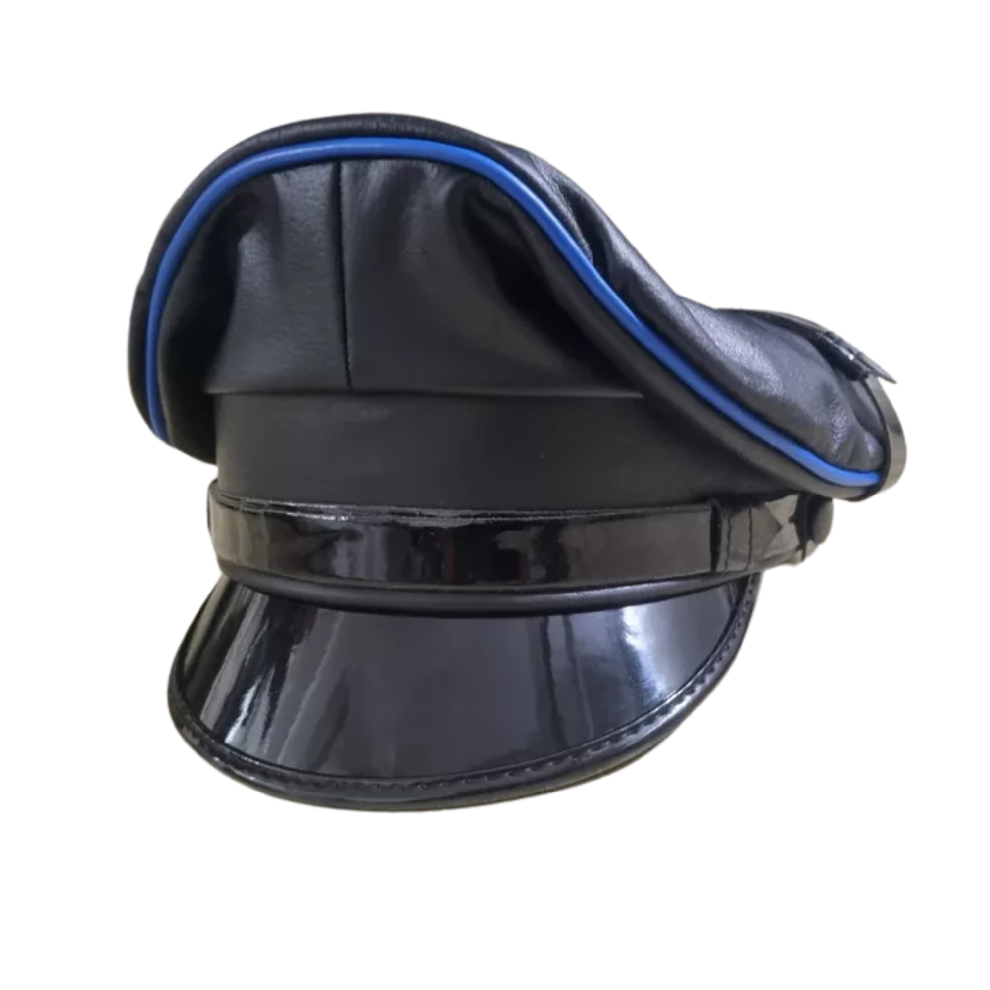 Real Cowhide Leather Muir Biker Cap with Blue Trim