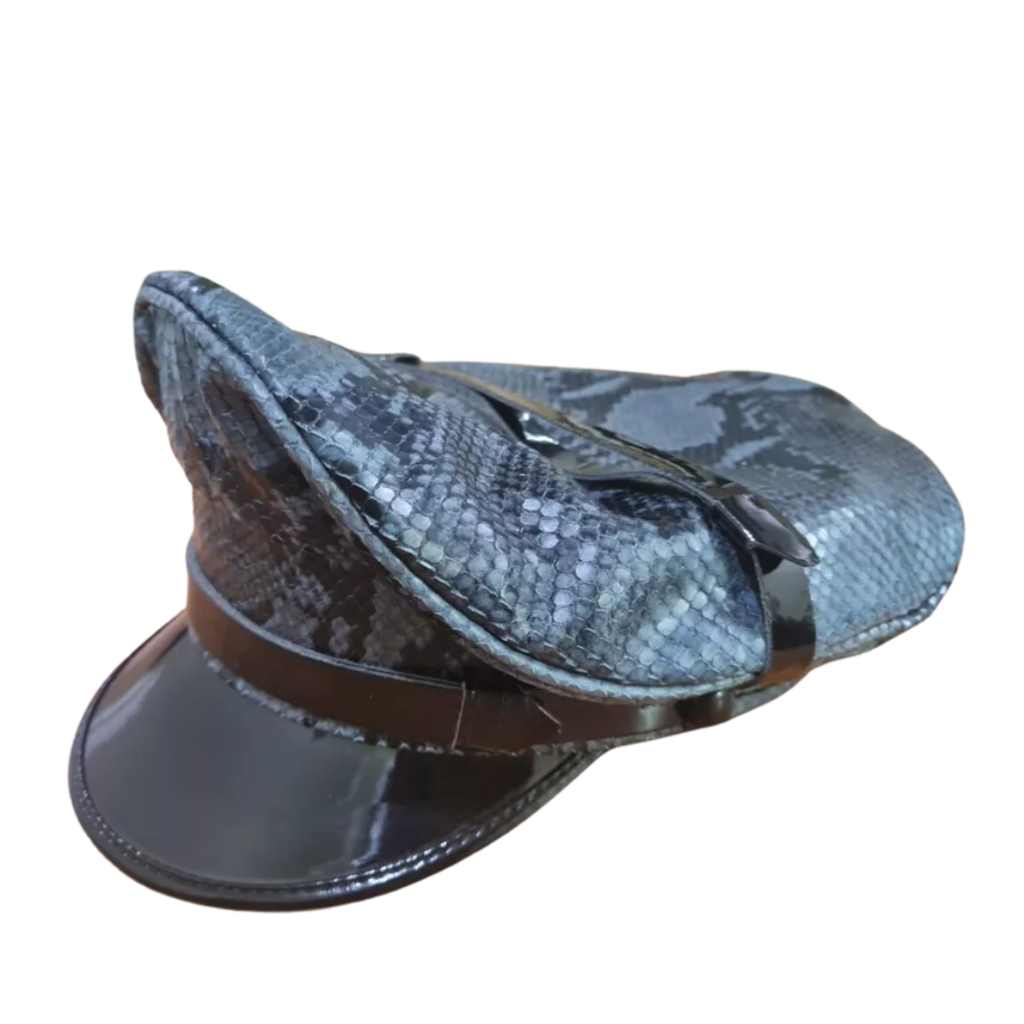 Finest soft snake skin leather biker Muir cap.