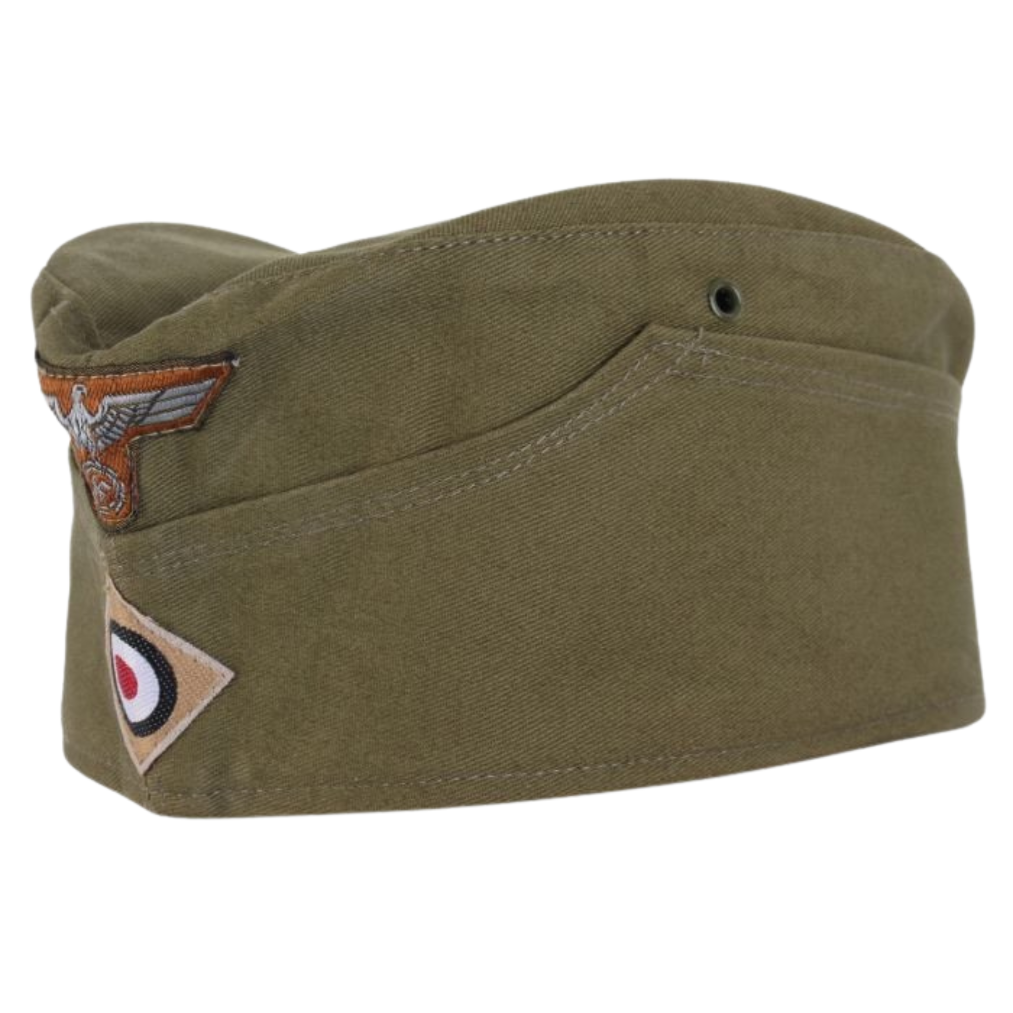 WW2 DAK Green Overseas Side Cap - Red Lining Replica