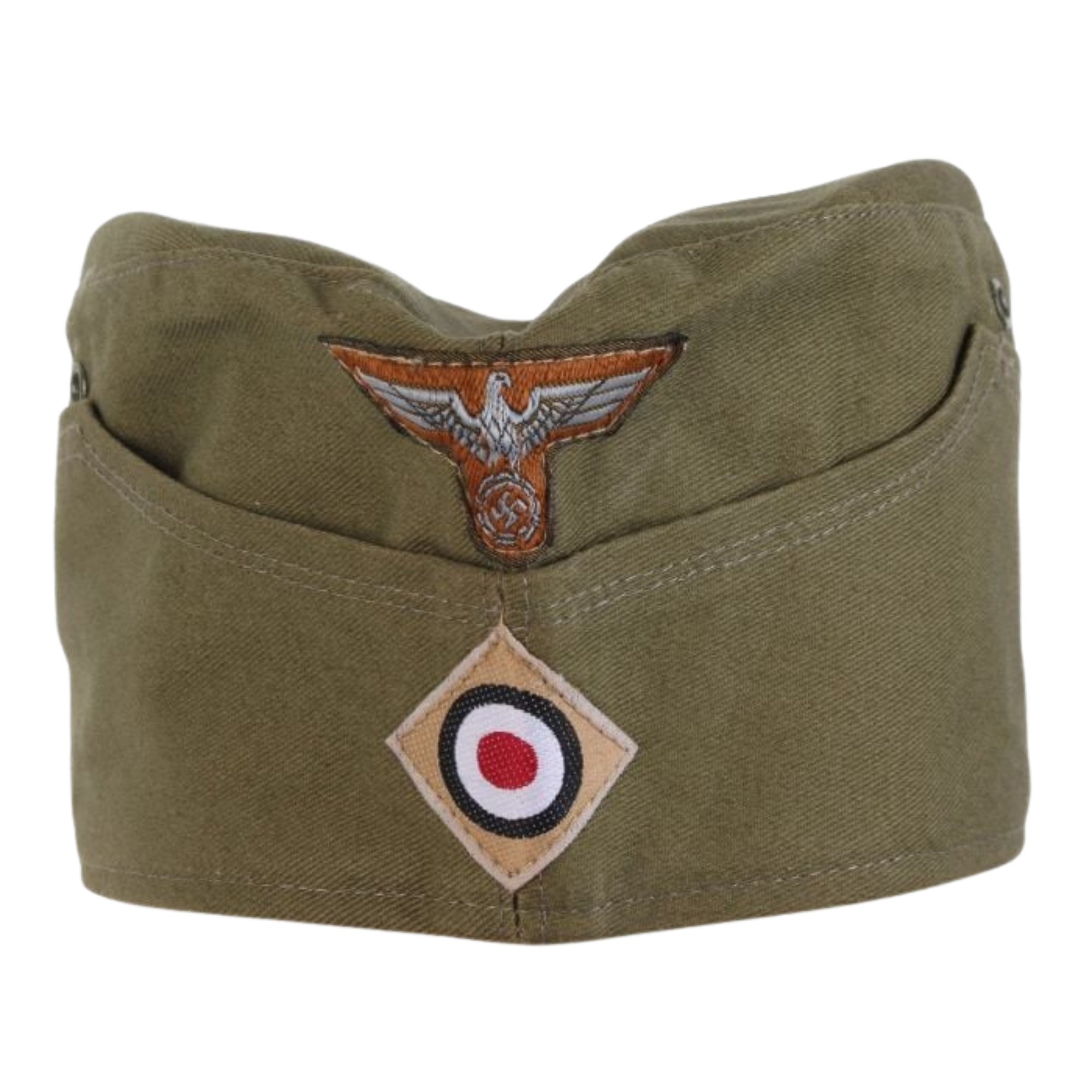 WW2 DAK Green Overseas Side Cap - Red Lining Replica